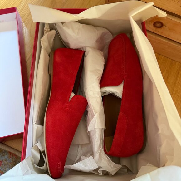 Staud Size 37 US 7 NEW Chili Red Becks Soft Suede Slip On Square Toe Loafer Shoe - Picture 13 of 16